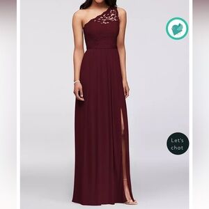 One Shoulder Long Lace Dress Bridesmaid Wedding Prom Gala Wine / Burgundy
